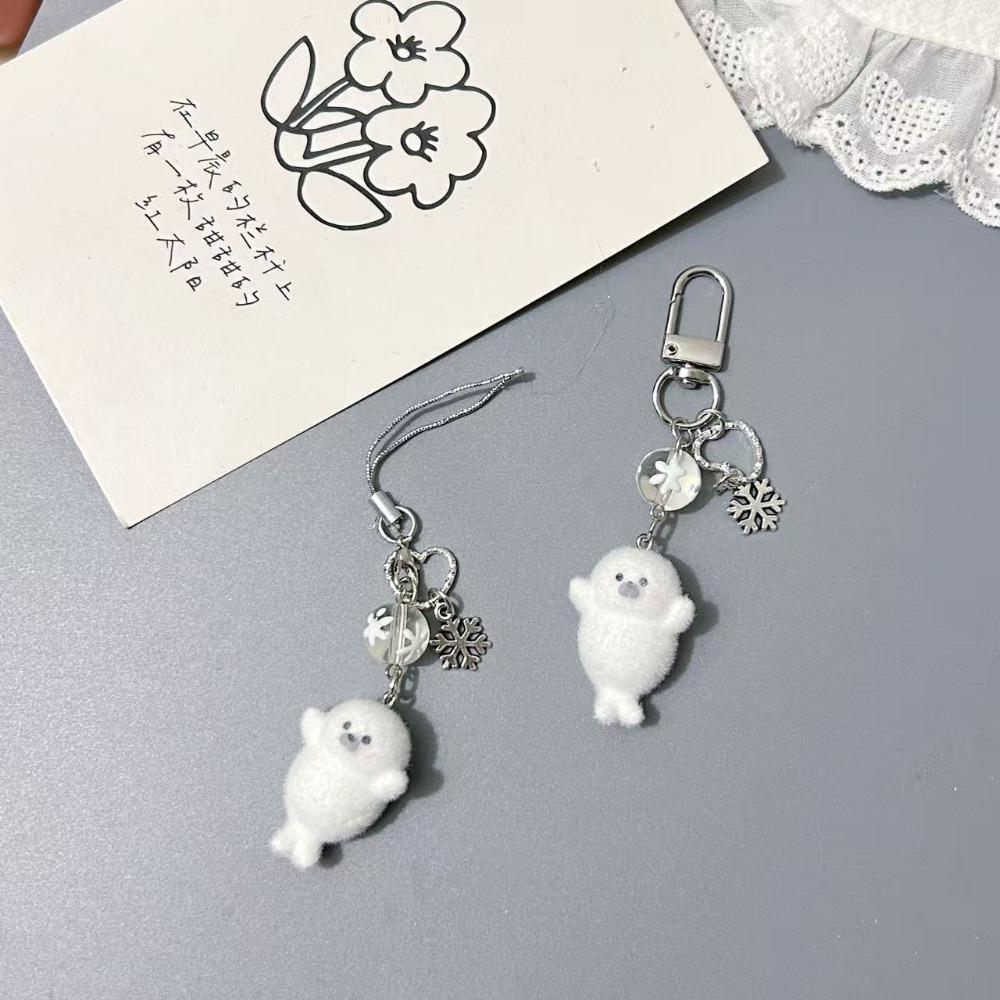 Resin Flocking Sea Otter Animal Keychains Fluffy Cute Cartoon Marine Animals Pendant Bag Earphone Case Phone Lanyard Accessories