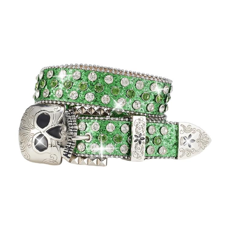 Popular Skull Buckle Belt for Men Women Rhinestones Studded Belt All Matching Blingbling Western Belt for Daily Club Wear