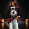 Women's Casual Halloween Print Three-Quarter Sleeve Hooded Pullover Top
