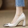Fashion Women's Spring and Autumn New High Heel Comfortable Kick-proof Metal Pointed Toe Shallow Mouth Block Heel Single Shoes
