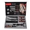 Hammered Stainless Steel Forged Cutlery Set with Sheathed Handles, Six Pieces