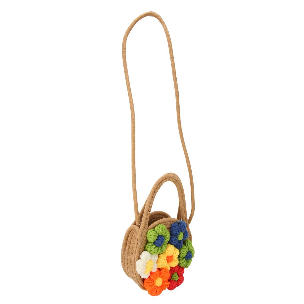 Flower Straw Beach Bag for Women Cute Fashion Large Capacity Straw Shoulder Bag for Summer Outdoor Khaki