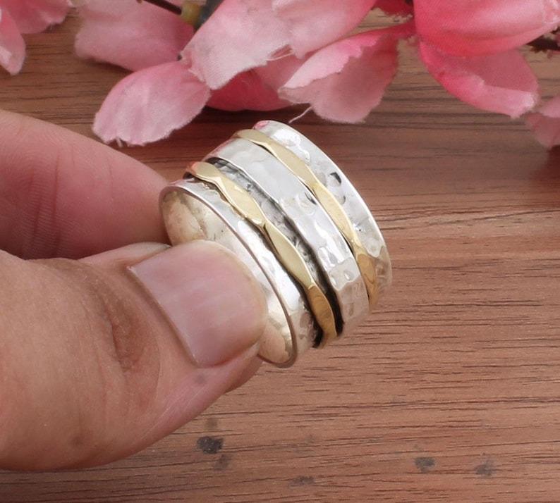 Solidny Pierścionek Spinner ze Srebra Próby 925 Pierścionek Medytacyjny Pierścionek Dwukolorowy Pierścionek Spinner Pierścionek Damski i Męski Srebrna Biżuteria