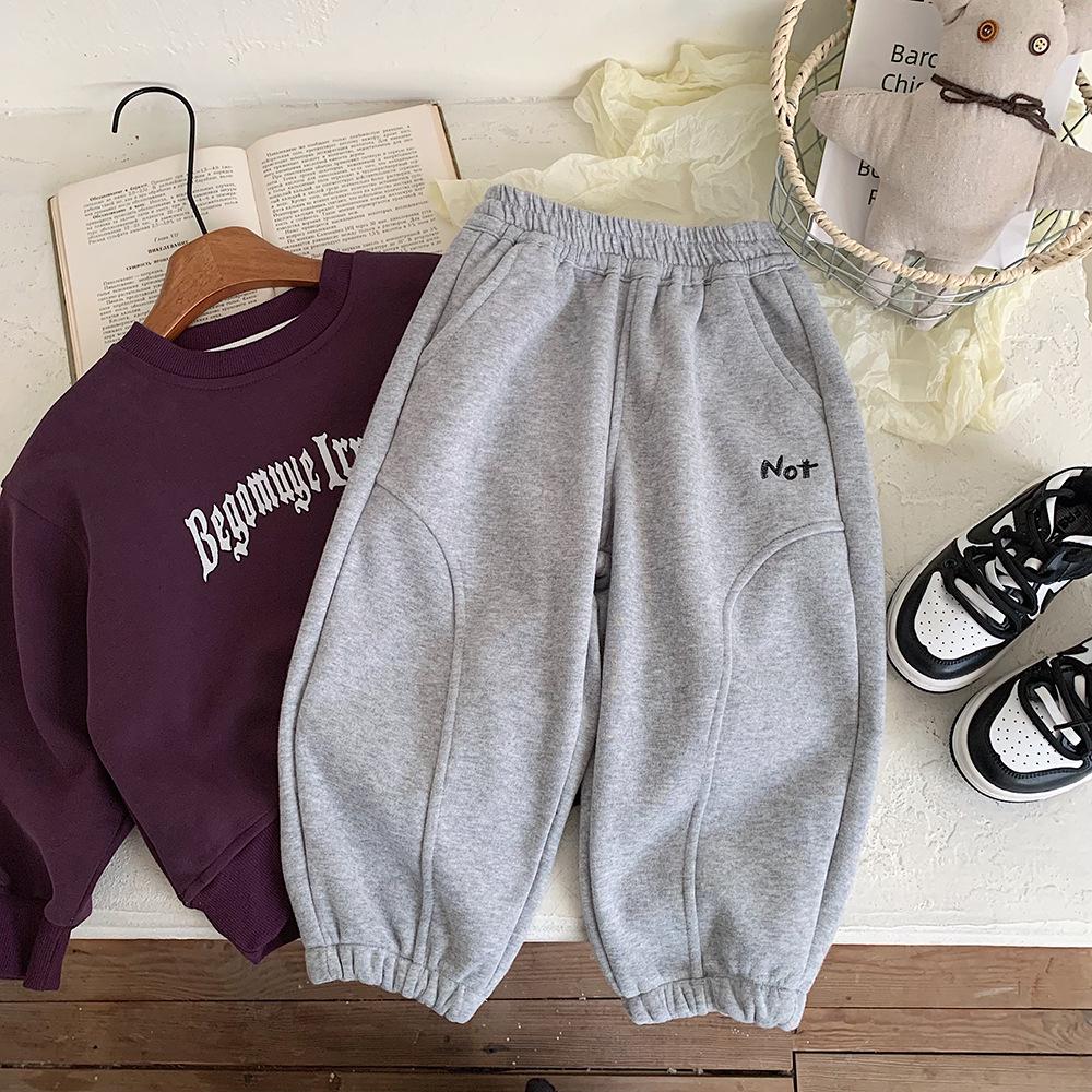 

Kino Boys Winter Fleece Casual Pants: Thick Korean-Style Warm Sweatpants for Children 130 cm