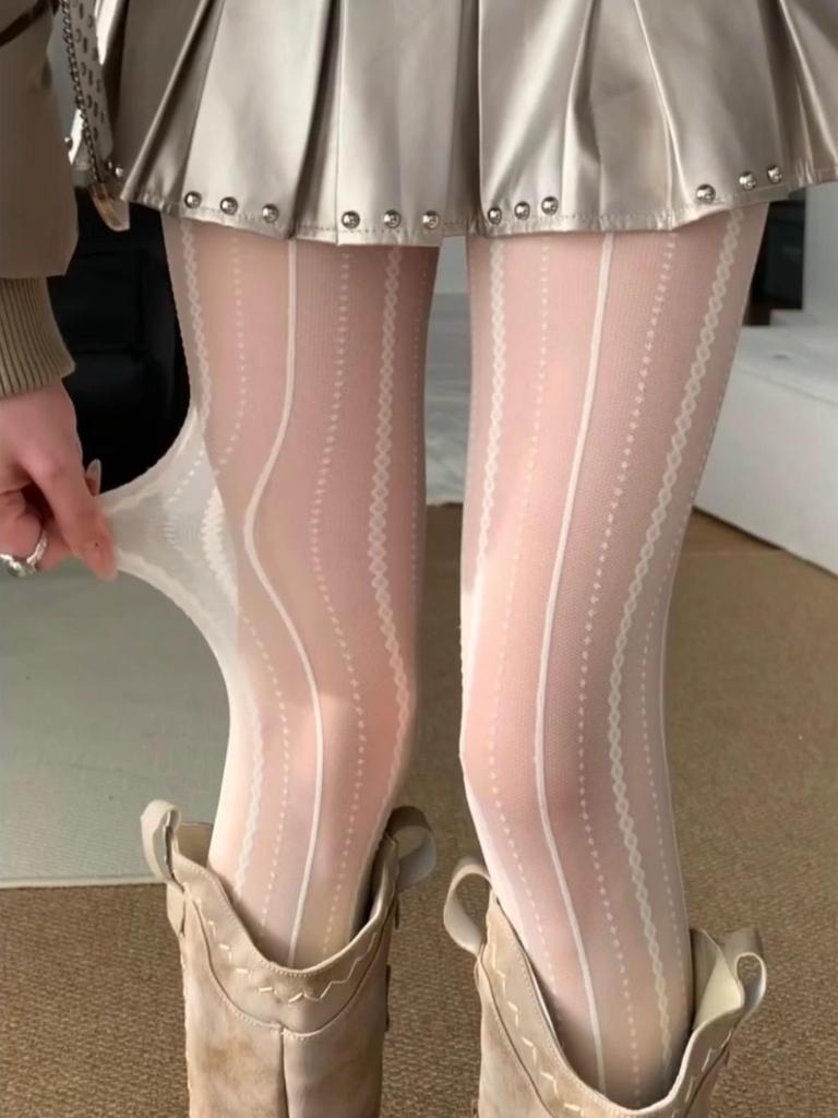 Spitze Aushöhlen Ultradünne Japanische Overknee Weiße Strümpfe – Frühling/Sommer Süßer Stil