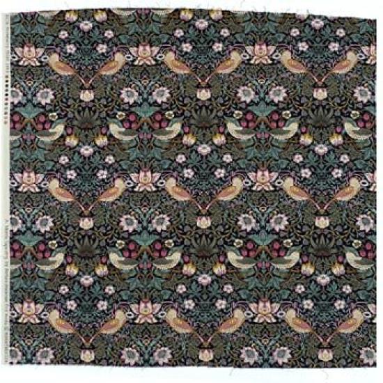 Strawberry Thief cotton print 110cm wide x 1m William Morris Strawberry Thief Damask Black Best of Cotton Print Fabric fabric, pre-cut, 1889M, Morris,