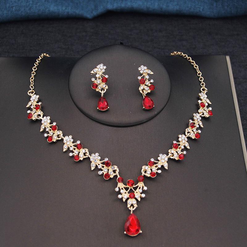 17 Colors Water Drop Purple Bridal Jewelry Sets for Women Party Prom Choker Necklace Earrings Bride Wedding Costume Accessories