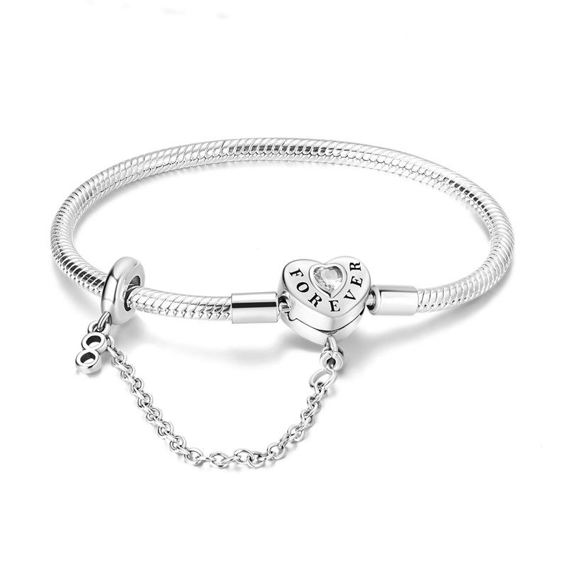 S925 Silver Dreamcatcher Snake Chain Beaded Pendant Bracelet 17CM