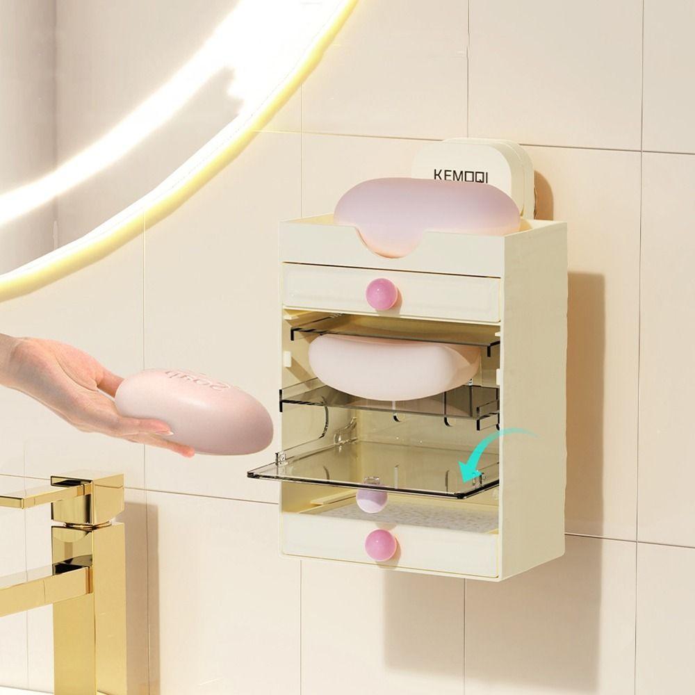 Plastic Suction Cup Soap Dish Waterproof Drain Soap Box Creative Soap Holder  for Home