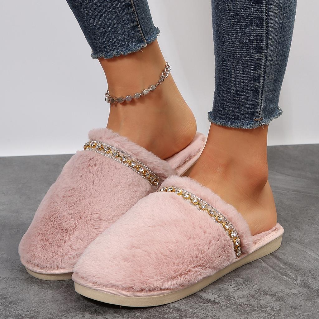 Fashion Women Baotou Slippers Fluffy Furry Home Slides Woman Comfort Flat Slippers Non Slip Indoor Floor Shoes Lightweight  Slides Women