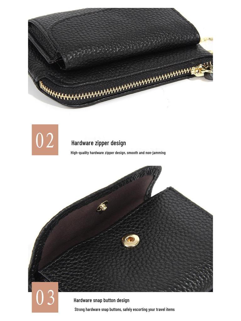 Japonská hovězí kůže Multifunkční peněženka na mince a držitel karet - Peněženka z pravé kůže s přívěskem na klíče pro ženy