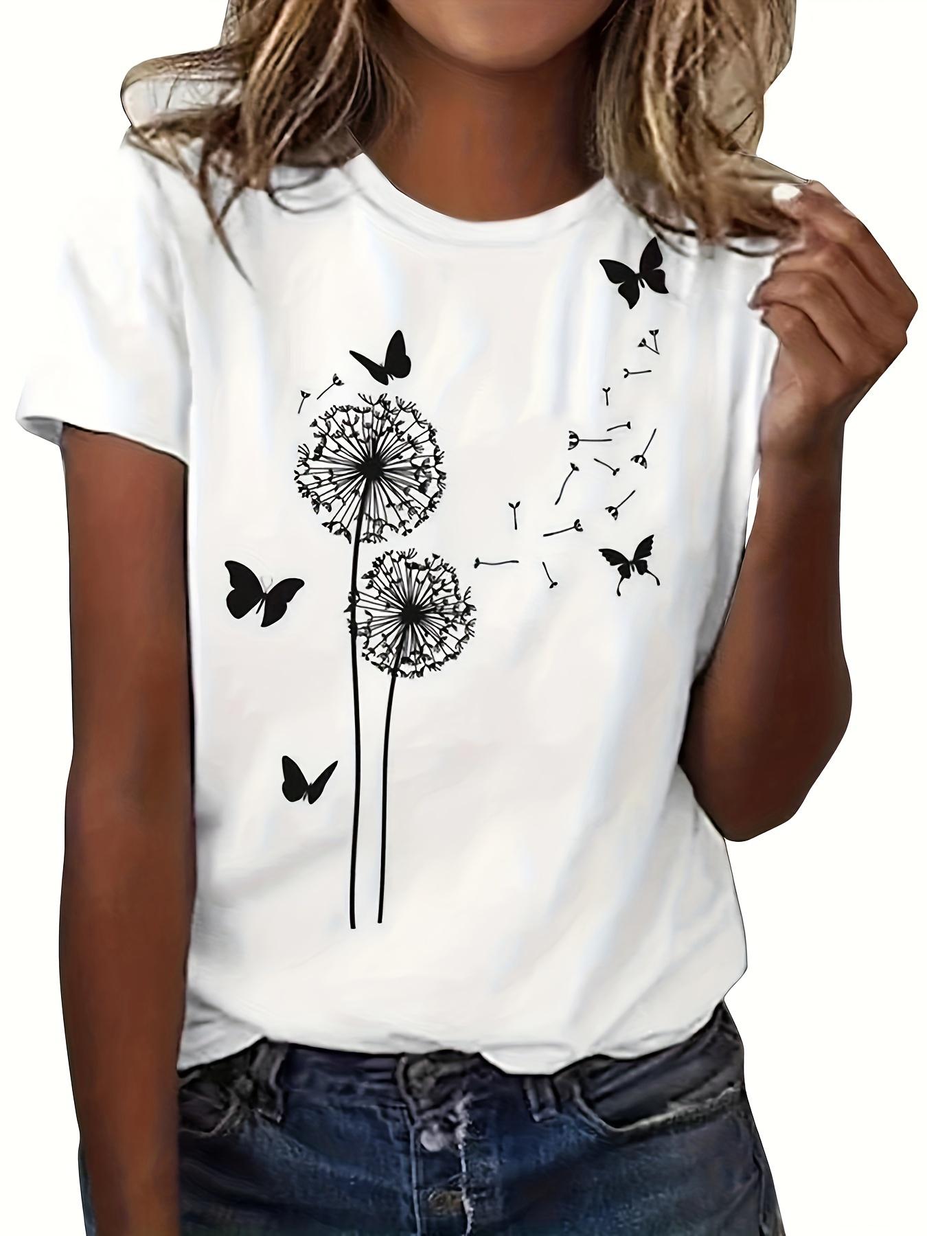 

Women S Cute Summer T-Shirt with Dandelion ; Butterfly Pri XXXL дубильная кора