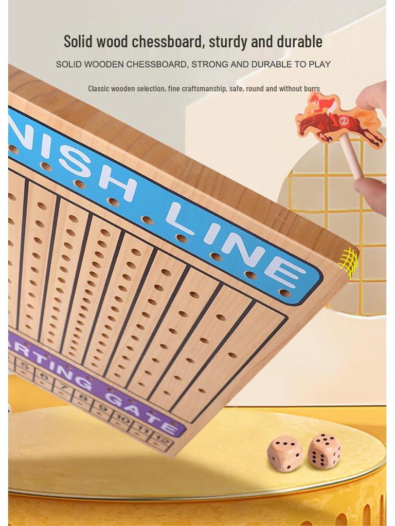 Solid Wood Horse Racing Board Game for Kids – Educational Wooden Toy
