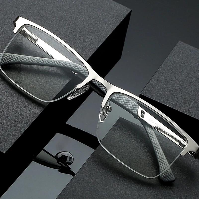 

May Flower Reading Glasses Men Anti-blue Light Metal Half Frame Presbyopia Eyeglasses Frame Men‘s Bussiness Computer Eyewear +2 +200