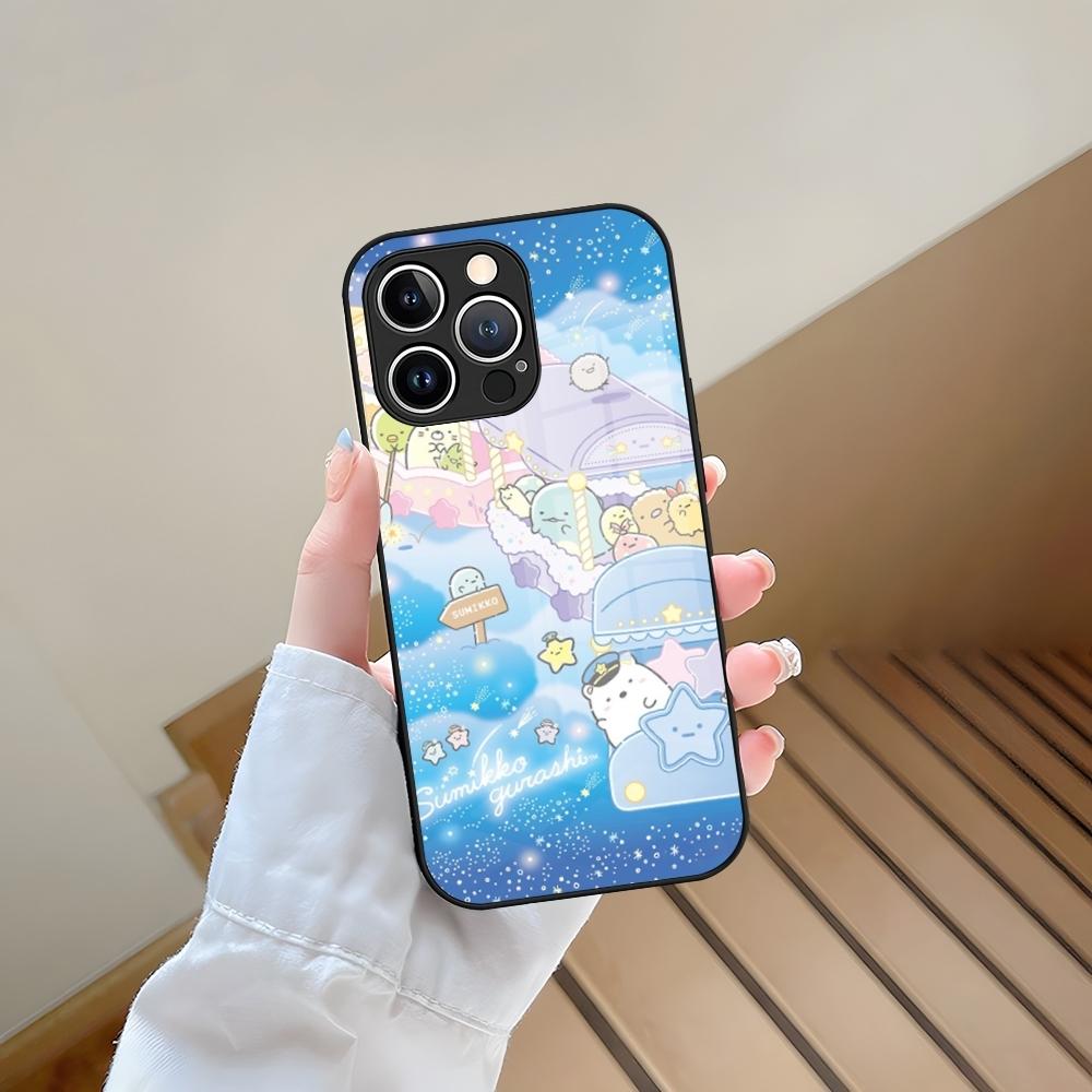 Cartoon Sumikko Gurashi Phone Case Tempered Glass For IPhone 13 17 15 16 14 12 11 Pro Max Plus Mini XR XS SE2020 Coque