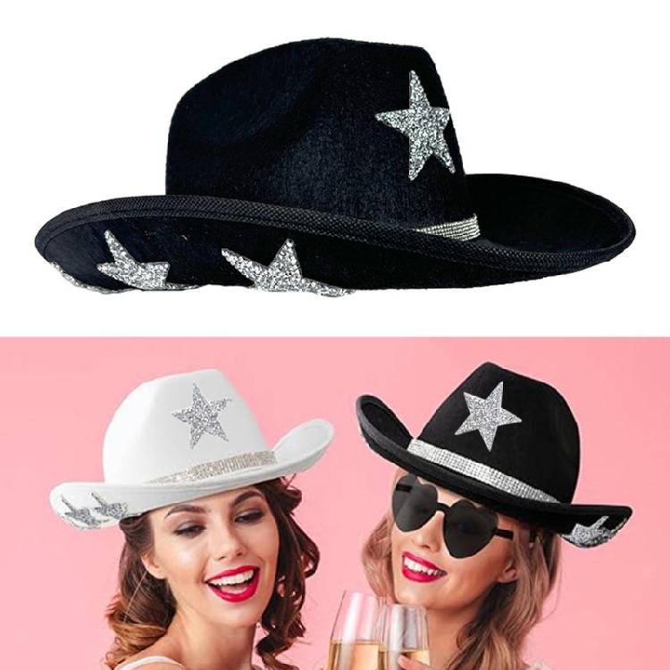 Sequined Star Glittering Top Hat Large Brim Fedoras Hat for Stage Performances