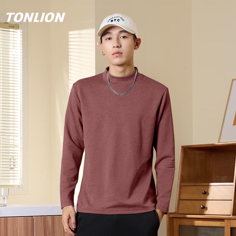 TonLion Men's Fleece-Lined Semi-High Collar Thermal T-Shirt