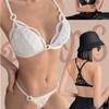 French Sexy Backless Lingerie Lace Ultra Thin Bra Set for Women Summer Triangle Soft Cup Mesh Breathable Brassiere and Thong Set