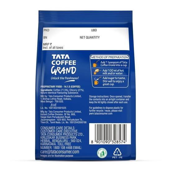 Tata Classic Instantkaffee, 100g Beutel, Zichorienmischung mit starkem Geschmack & reichem Aroma, mit aromageschützten Dekoktkristallen