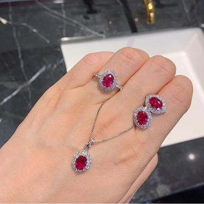 Schmuckzubehör Simulation Roter Korund Vintage Ring Anhänger Halskette Damen Schmuckset