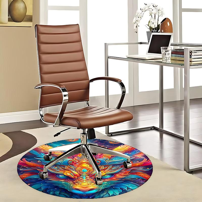 1pc Fantasy Dragon Phoenix Round Carpet Anime Design Office Chair Mat, Non Slip Rug for Home Decor, Gift, Office, Living Room, Bedroom