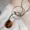 Retro Leopard Print Comb Mirror Pendant Necklace For Women Girls Niche Personality Versatile Black Rope Long Sweater Chain Gifts