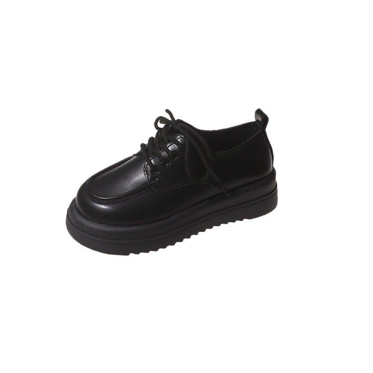 

Lace-up small leather shoes women s 2024 spring and autumn new versatile British platform loafers heightening brown small single shoes 35 чёрный