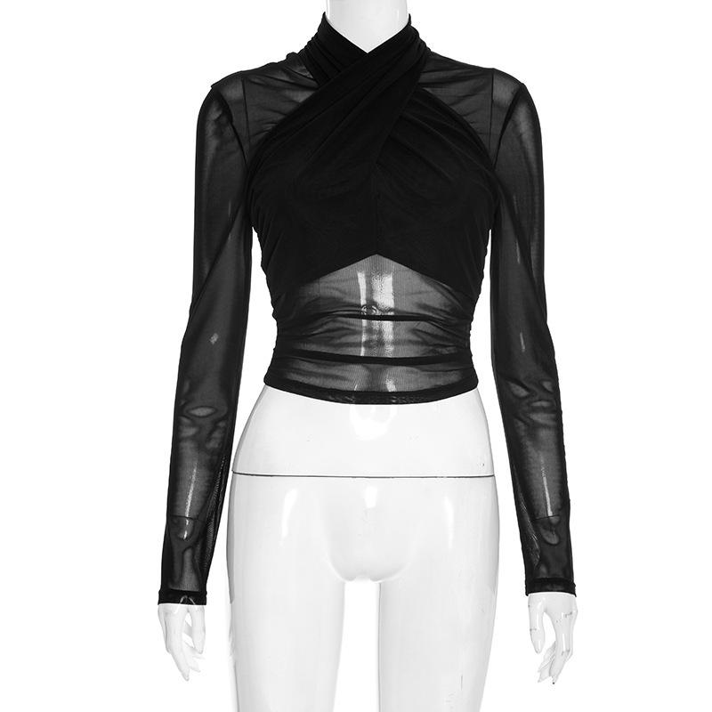 

European Style Women s Autumn Mesh Slim Fit Sexy Top M