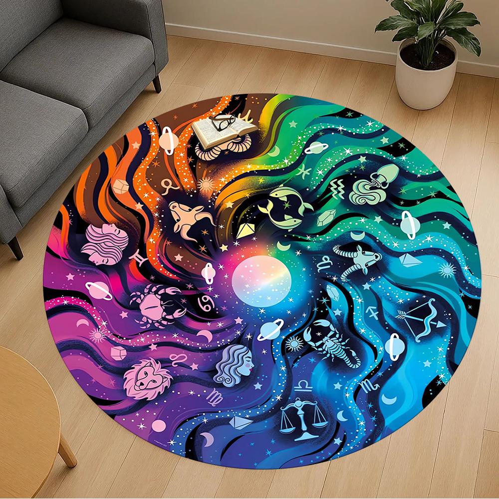 1pc astrology Pattern Office Round Rugs, Under Chair Round Rugs for Living Room, Bedroom, Bathroom Decoration Carpet 091841