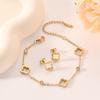 2 in 1 Titanium Steel Fashion Hollow Clover Flower Women's Bracelet Earrings Light Luxury Premium Zircon Set