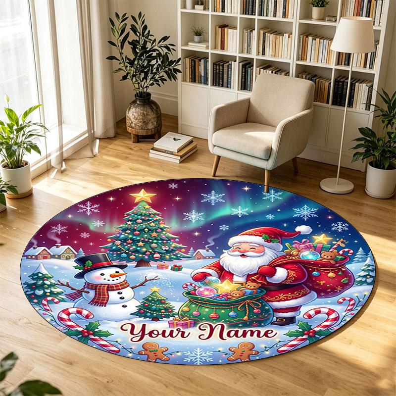 Christmas (1) Theme Circular Crystal Velvet Carpet Customized Name & Text Round Soft Floor Rug For Living Room Bedroom Decor