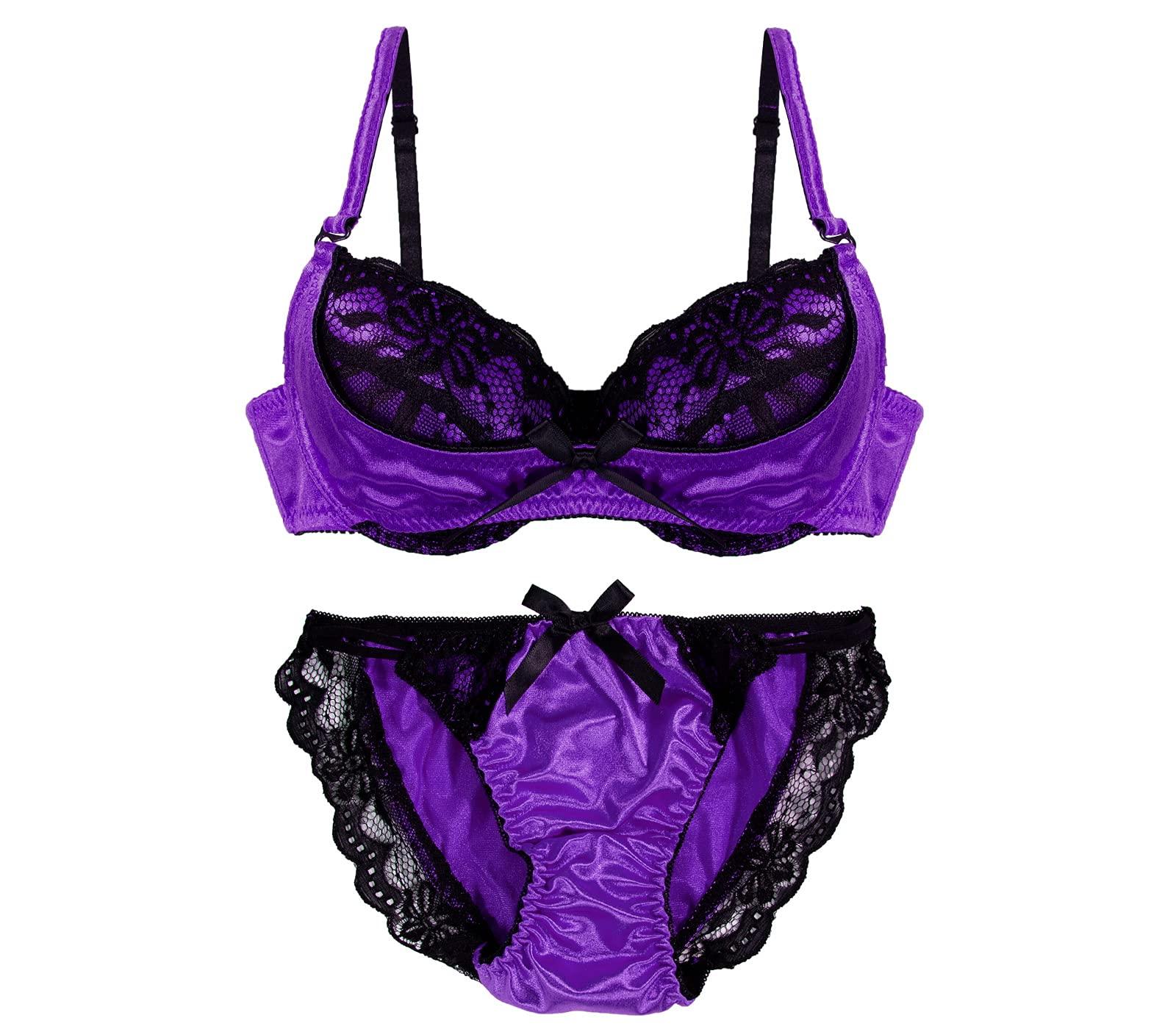 

Moca Bunny Фиолетовый F85 Бюстгальтер и трусики Сексуальное сатиновое нижнее белье больших размеров для более крупных гламурных размеров Бюстгальтер и трусики сатиновый F85 Бюстгальтер и женский комплект, 3/4 фиолетовый