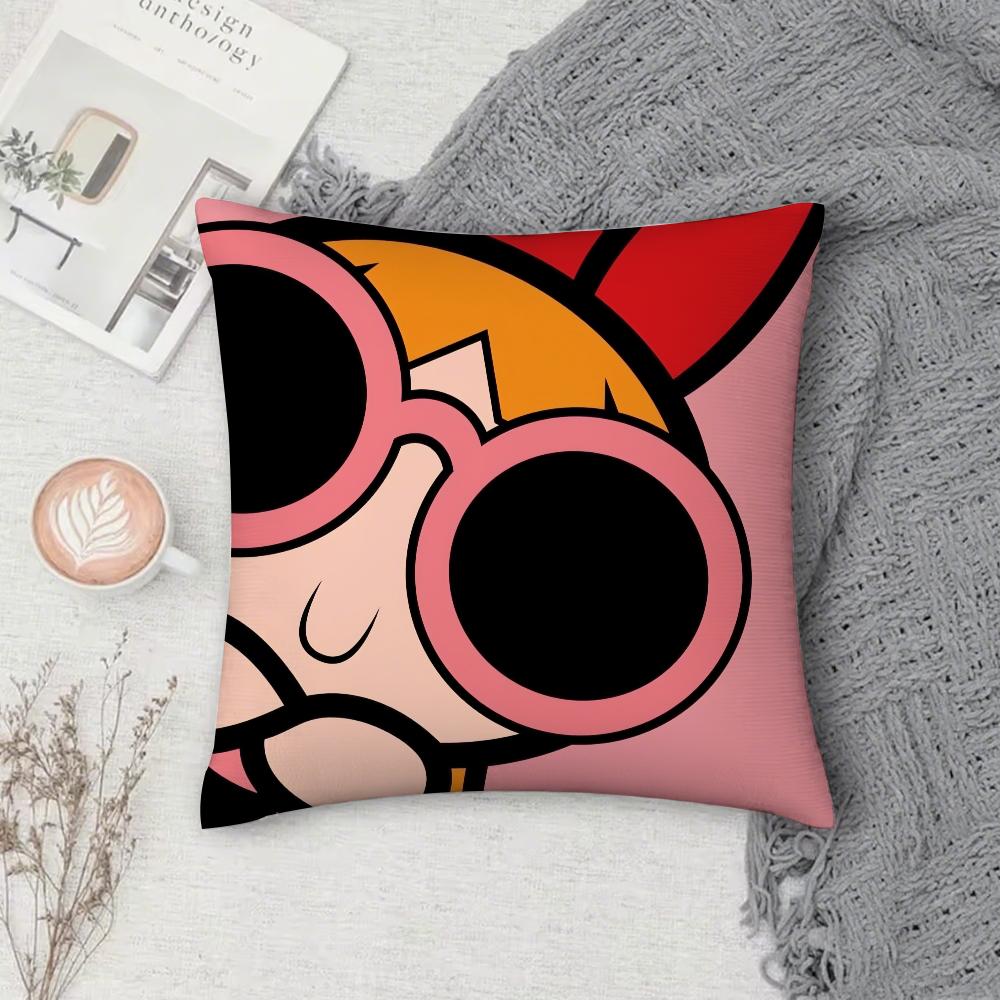 The-P-Powerpuffs Pillow Case Square Double-Sided Printing Short Plush Sofa Cushion Cover Bedroom Pillow