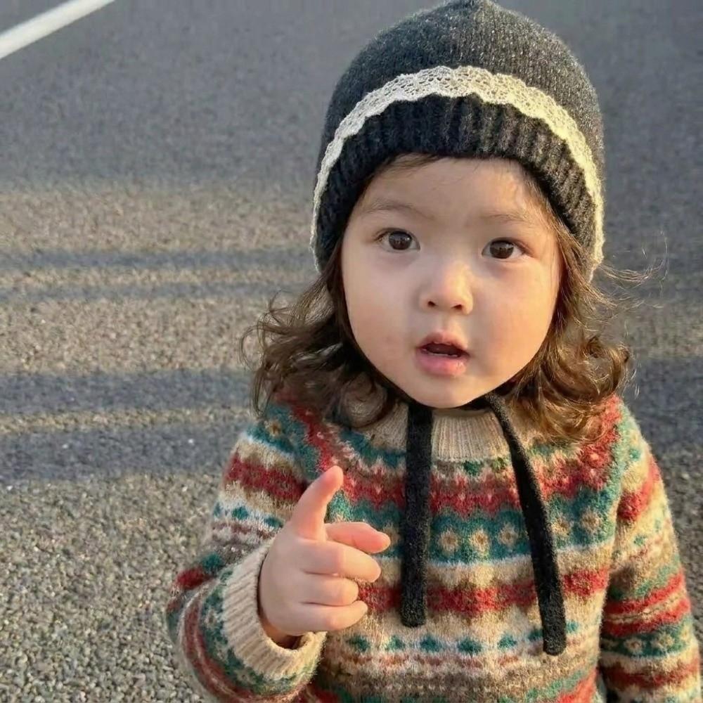Tie Closure Earflap Bonnet Lace Trim Baby Beanie Cap Durable Kids Knit Hat  Autumn Winter