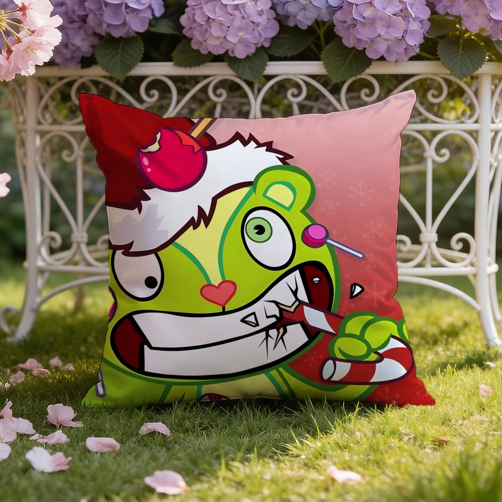 Anime H-Happy Tree F-Friends Cushion Cover Home & Car Dual-Scene Pillow Cover: Reversible for Premium Comfort
