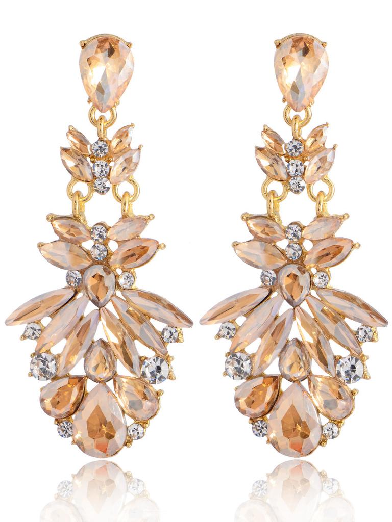 Flower Pattern Alloy Pendant Earrings With Crystal Accents For Women Fashion Jewelry