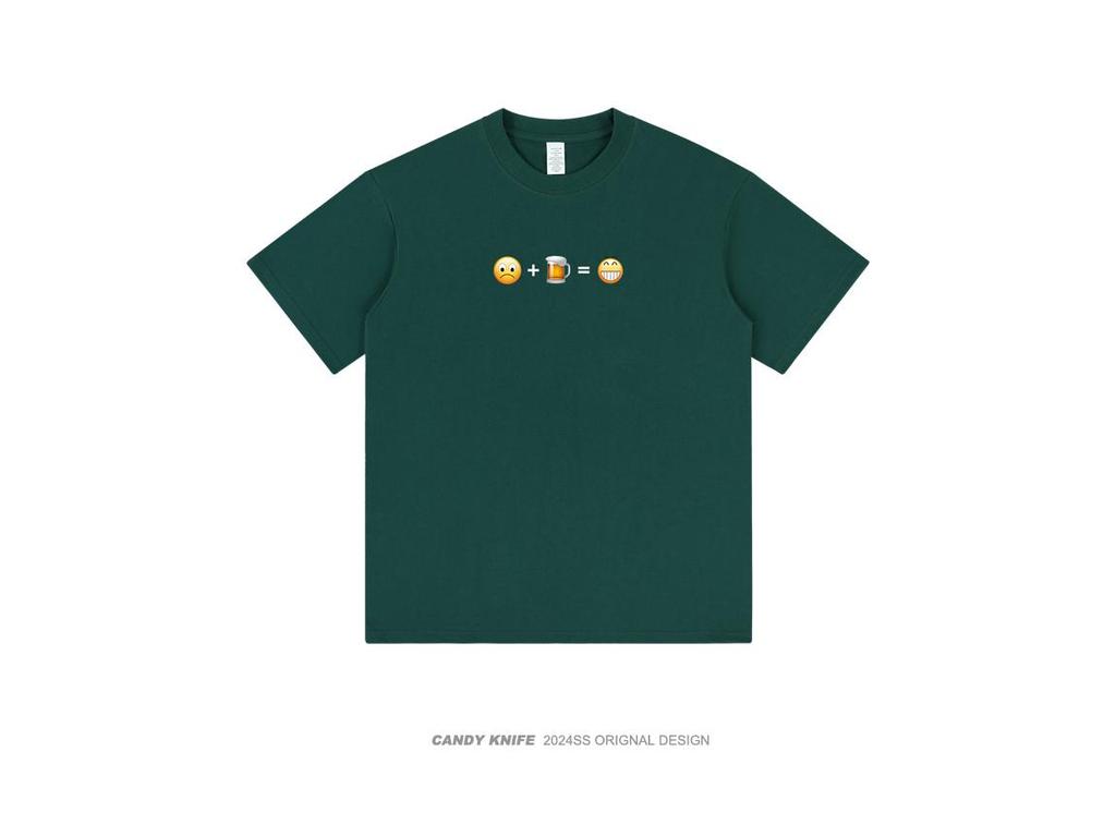 Happy Emoji Unisex Loose Short Sleeve T-Shirt - Summer Trendy Hong Kong Style, Pure Cotton