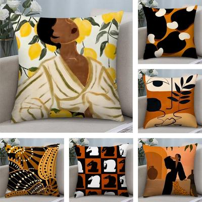 Art Abstract Illustration Cushion Cover Soft Plush Fabric DoubleSided Printed Sofa Cushion Cover for All Seasons Home DecorGift