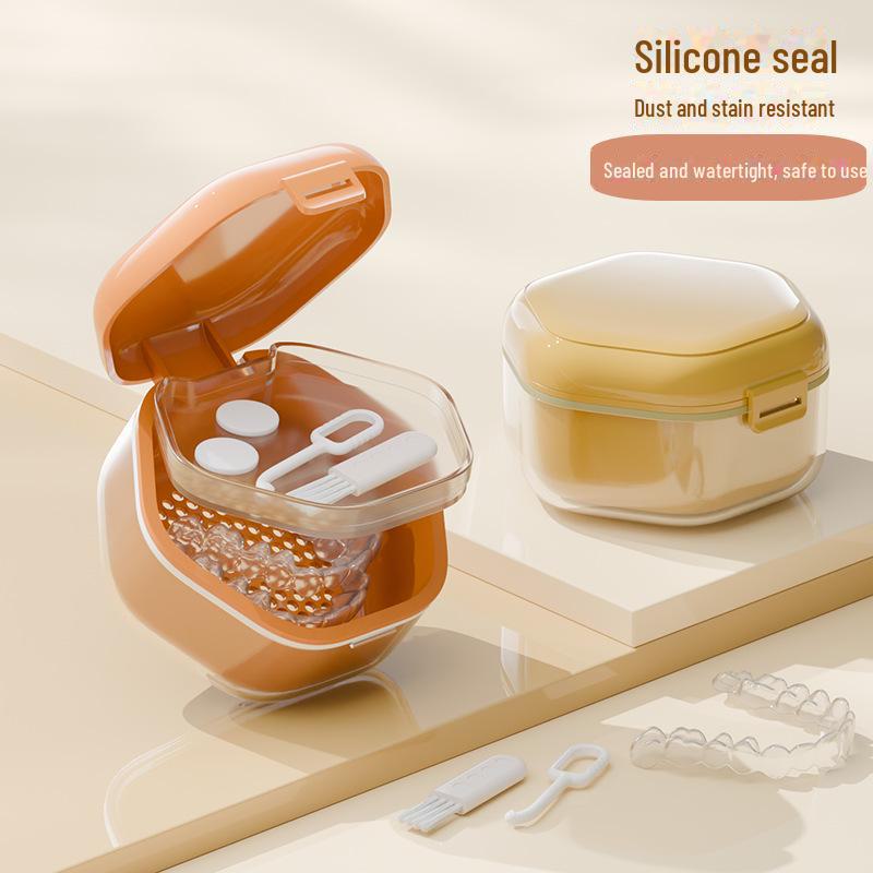 Portable Dental Retainer Box - Invisible Braces and Denture Storage & Cleaning Case