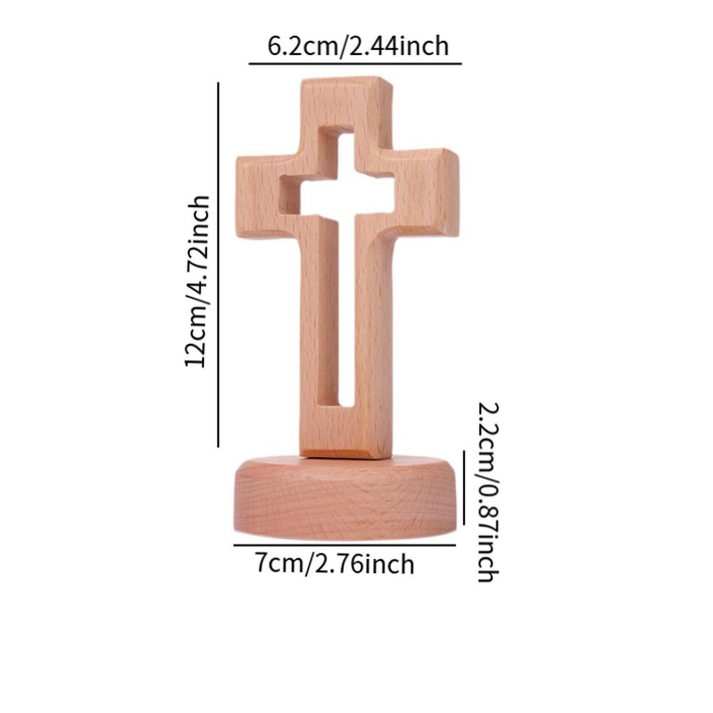 Wood Cross Statue with Stand Holy Cross Tabletop Cross with Base Catholic Wood Cross Decor for Christmas Shelf Decoration