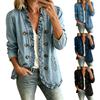 Women's Casual Denim Jacket with Long Sleeve and Button Front