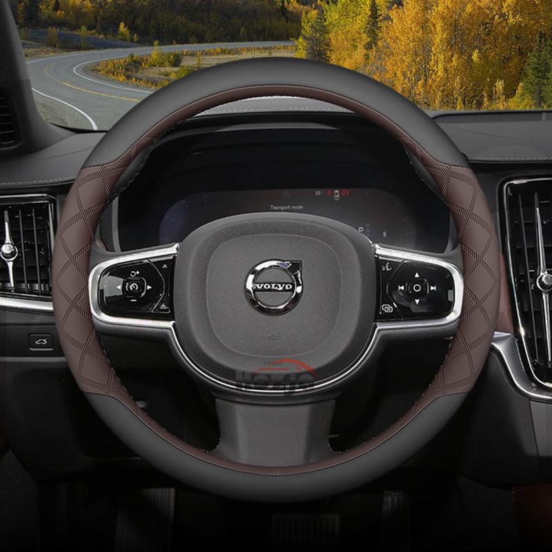 

Leather Car Steering Wheel Cover for Volvo XC60 XC90 S90 XC40 V60 EX40 2025 2026 Accessories темно-коричневого