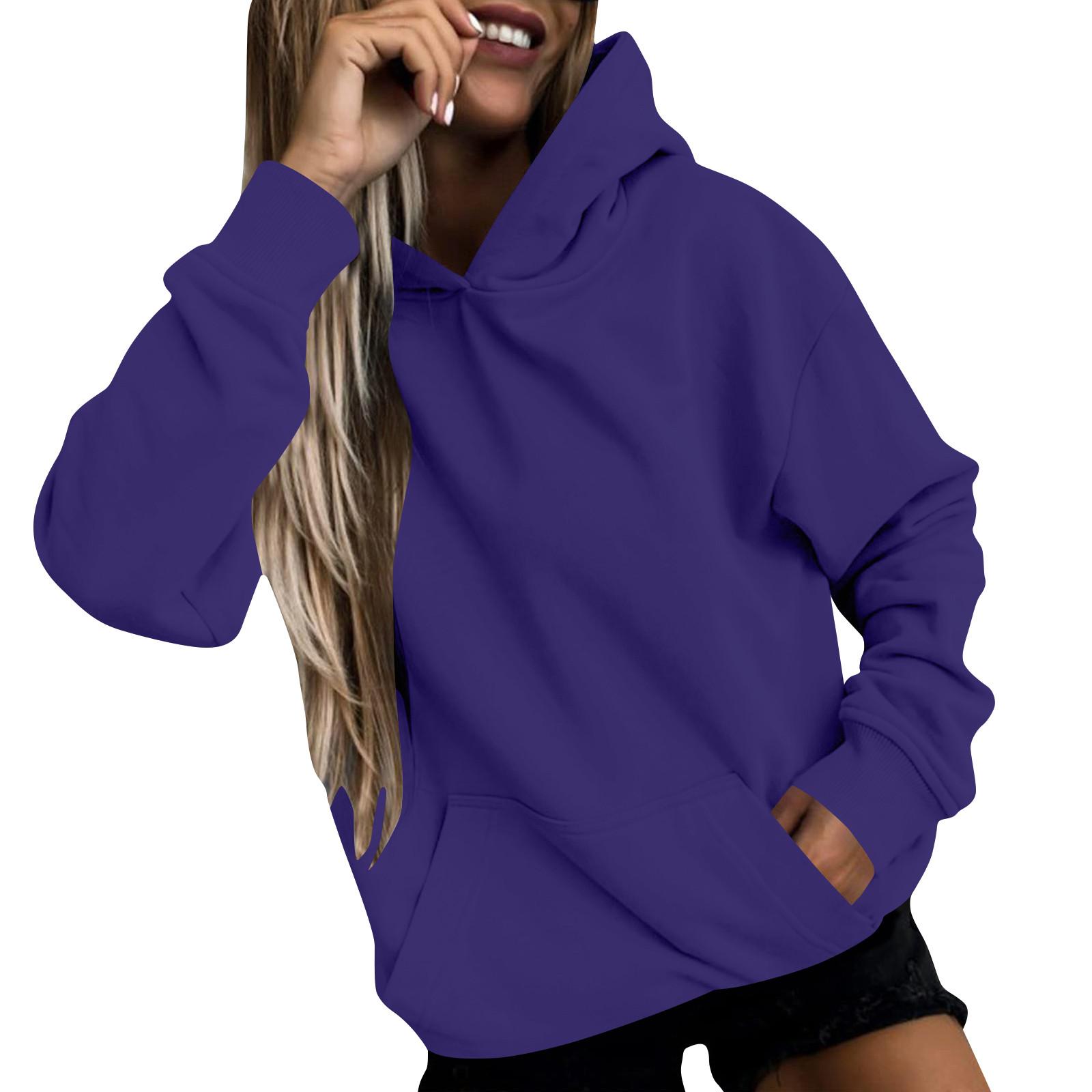 

Женские свободные толстовки с длинными рукавами, блузки, повседневные модные однотонные пуловеры, толстовки с капюшоном, топ с карманом XL фиолетовый