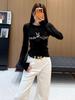Women's Embroidered Letter Slimming Waist Long Sleeve Top - Early Spring Collection