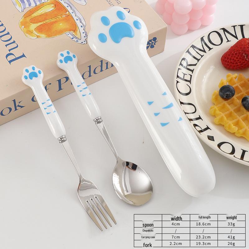 Girly Cat Paw Stainless Steel Cutlery Set - Chopsticks, Fork & Spoon