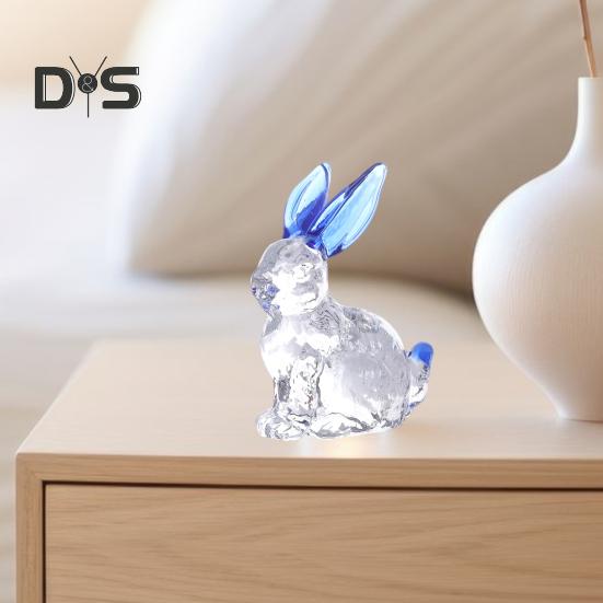 Faux Crystal Rabbit Figurine Transparent Collectible Rabbit Statue Glass Art Animal Ornament Bunny Sculpture for Home Office Desk Car