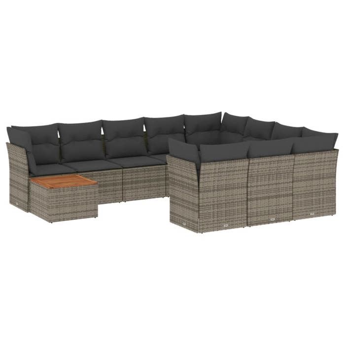 VidaXL Salon de Jardin avec Coussins 11 pcs, Canapés de Terrasse, Ensemble de Meubles de Patio, Mobilier d'Extérieur, Gris 3256179