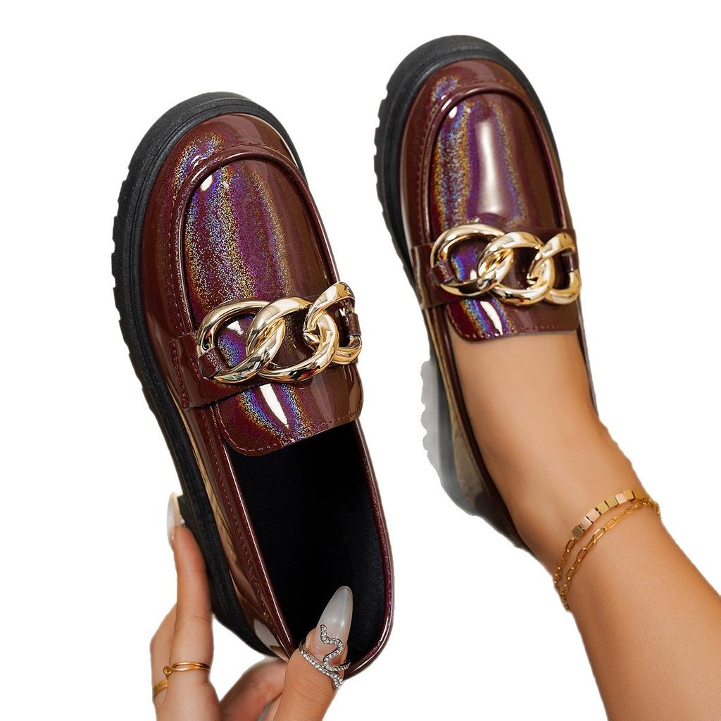 Platform spring new retro British style metal buckle small leather shoes single shoes