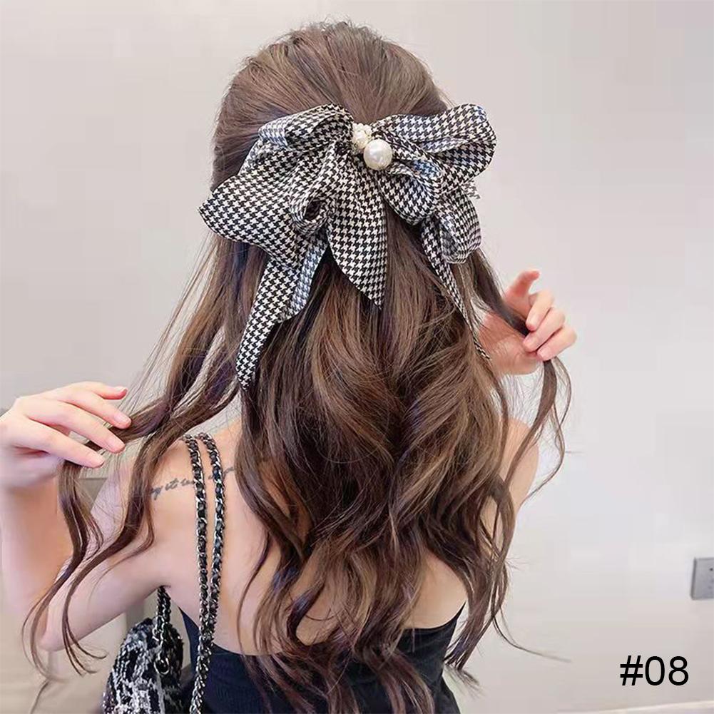 

Шифоновая заколка для волос с бантом и жемчугом, пружинная заколка для волос, модные универсальные заколки для волос, темпераментная шпилька 08