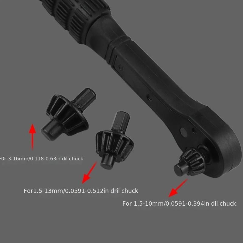 Iron Drill Chuck Wrench, Interchangeable Head Key, Quick Ratchet with 3 Gears, Forward and Reverse Rotation, Anti-Slip Handle for Easy Operation